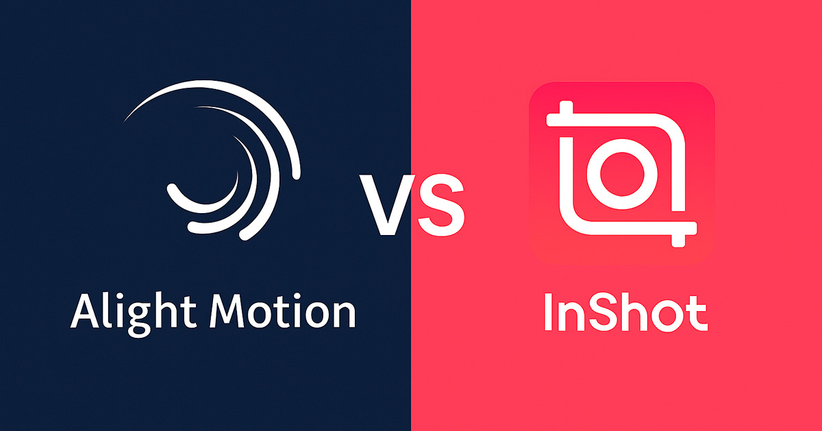 Comparative image of the Alight Motion and InShot logos divided by a central ‘VS’.